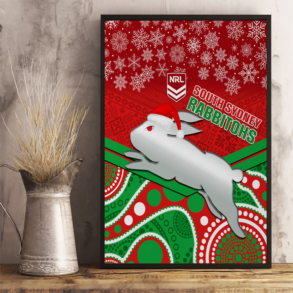 custom-rabbitohs-rugby-christmas-canvas-wall-art-merry-xmas-2023-mix-aboriginal-art