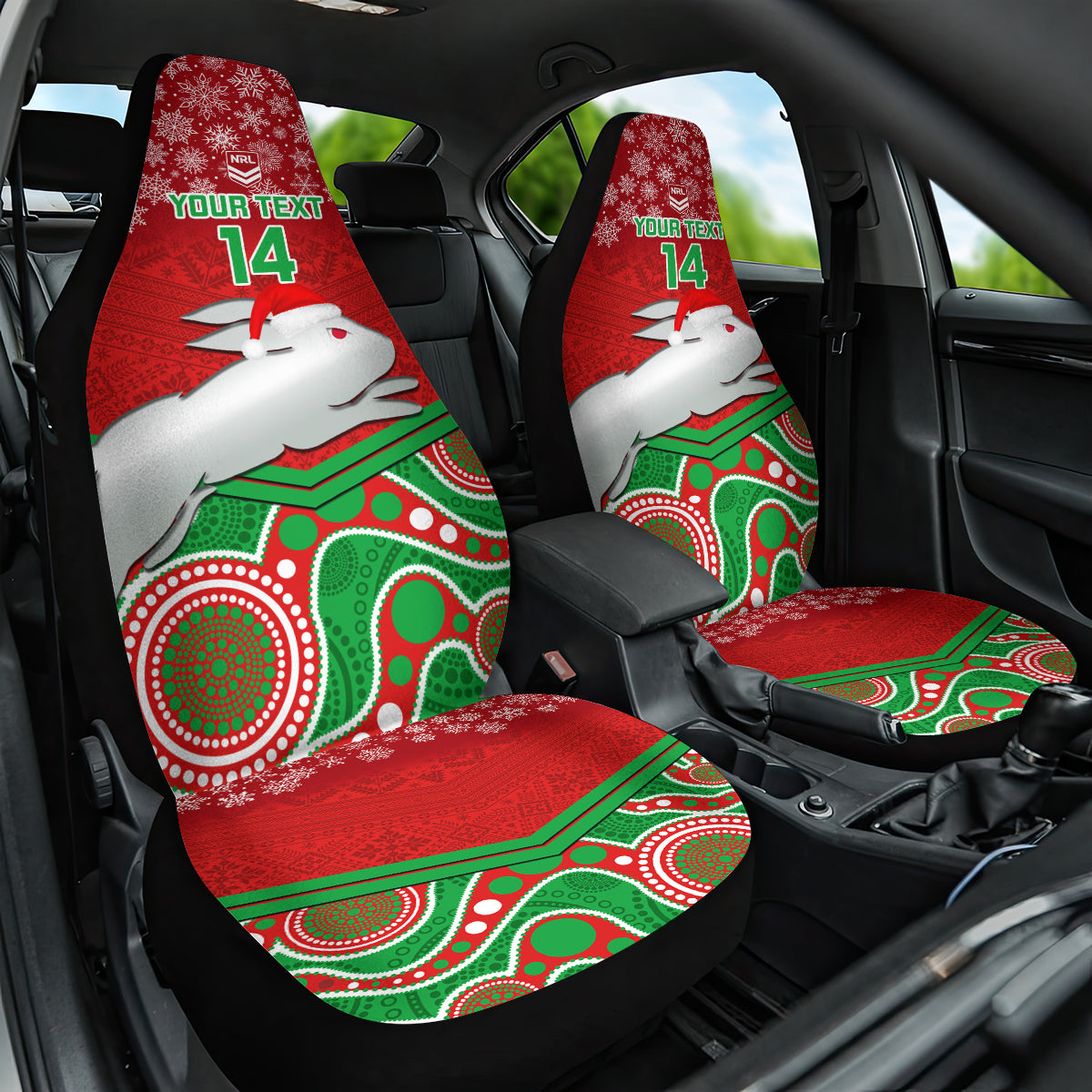 custom-rabbitohs-rugby-christmas-car-seat-cover-merry-xmas-2023-mix-aboriginal-art