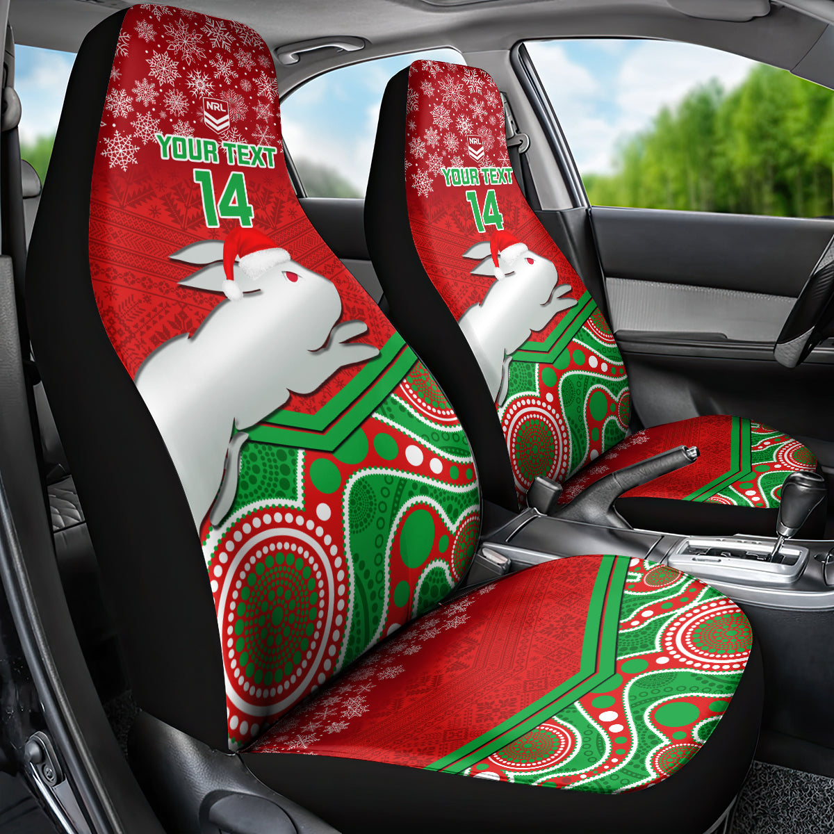custom-rabbitohs-rugby-christmas-car-seat-cover-merry-xmas-2023-mix-aboriginal-art