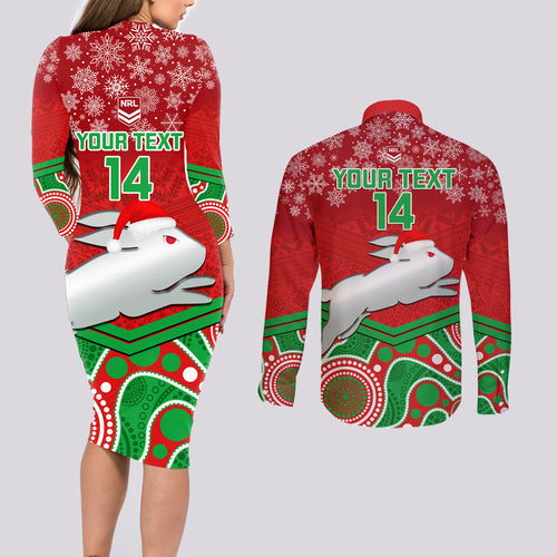 custom-rabbitohs-rugby-christmas-couples-matching-long-sleeve-bodycon-dress-and-long-sleeve-button-shirt-merry-xmas-2023-mix-aboriginal-art