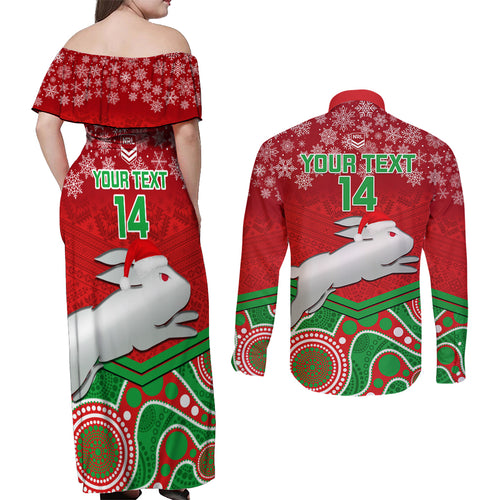 custom-rabbitohs-rugby-christmas-couples-matching-off-shoulder-maxi-dress-and-long-sleeve-button-shirt-merry-xmas-2023-mix-aboriginal-art