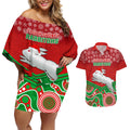 custom-rabbitohs-rugby-christmas-couples-matching-off-shoulder-short-dress-and-hawaiian-shirt-merry-xmas-2023-mix-aboriginal-art