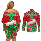 custom-rabbitohs-rugby-christmas-couples-matching-off-shoulder-short-dress-and-long-sleeve-button-shirt-merry-xmas-2023-mix-aboriginal-art