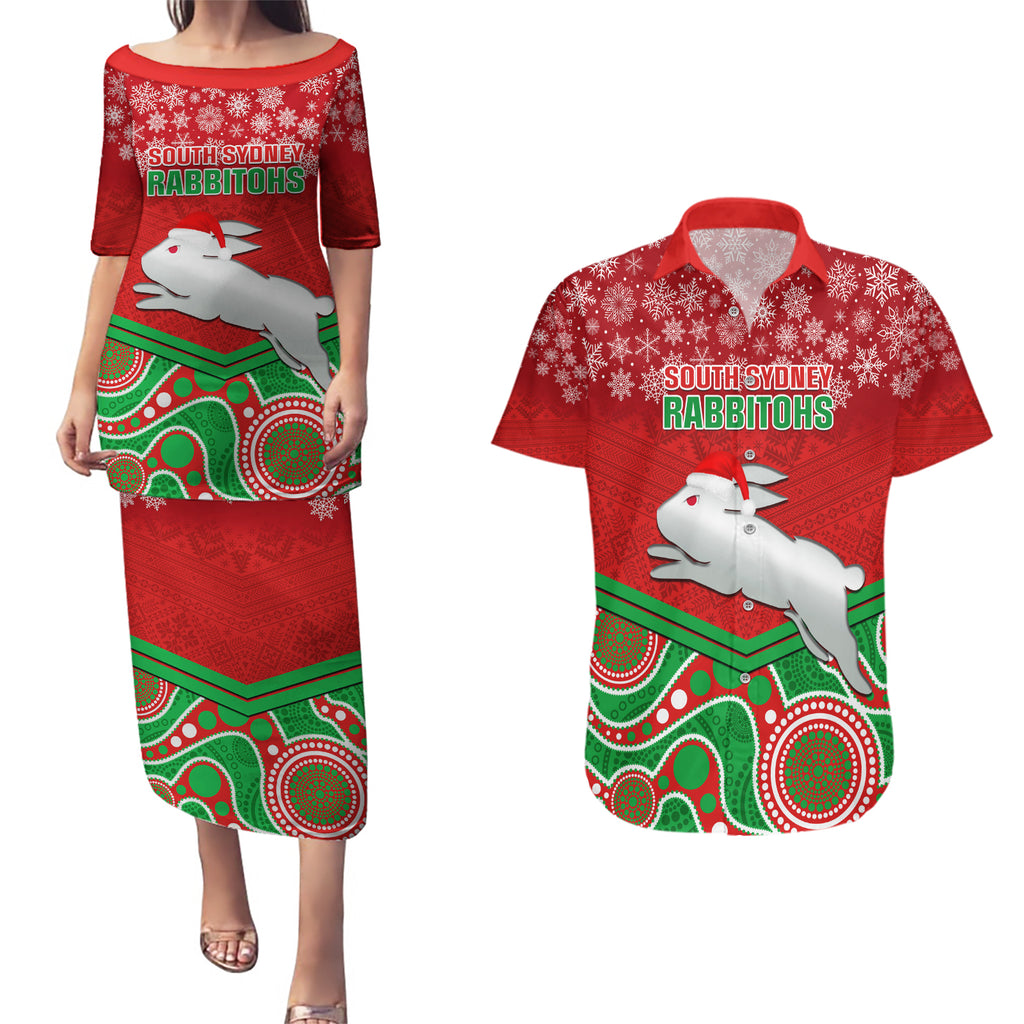 custom-rabbitohs-rugby-christmas-couples-matching-puletasi-dress-and-hawaiian-shirt-merry-xmas-2023-mix-aboriginal-art