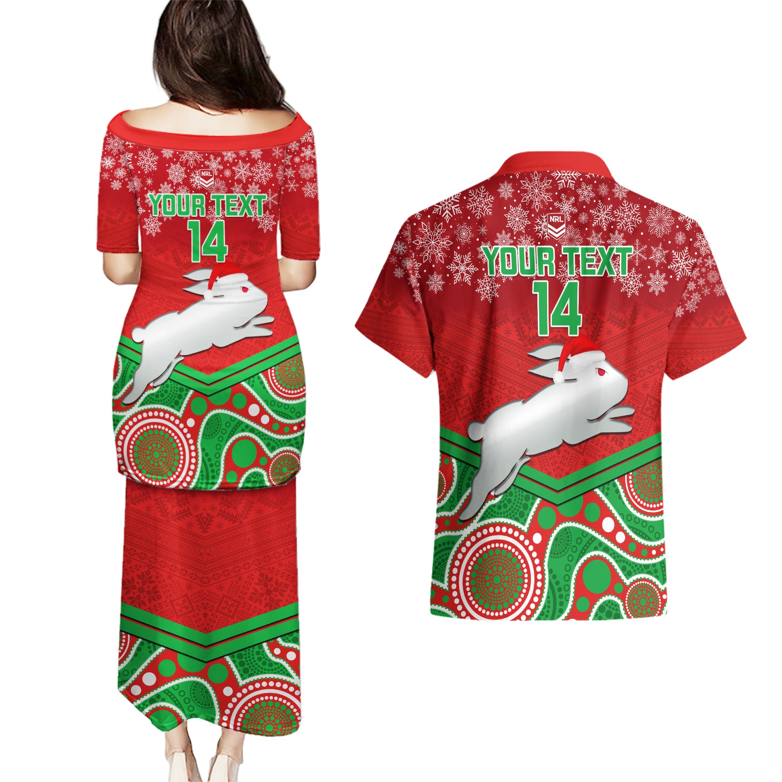custom-rabbitohs-rugby-christmas-couples-matching-puletasi-dress-and-hawaiian-shirt-merry-xmas-2023-mix-aboriginal-art