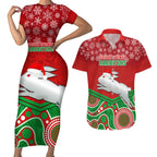 custom-rabbitohs-rugby-christmas-couples-matching-short-sleeve-bodycon-dress-and-hawaiian-shirt-merry-xmas-2023-mix-aboriginal-art