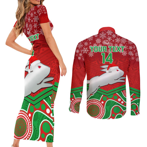 custom-rabbitohs-rugby-christmas-couples-matching-short-sleeve-bodycon-dress-and-long-sleeve-button-shirt-merry-xmas-2023-mix-aboriginal-art