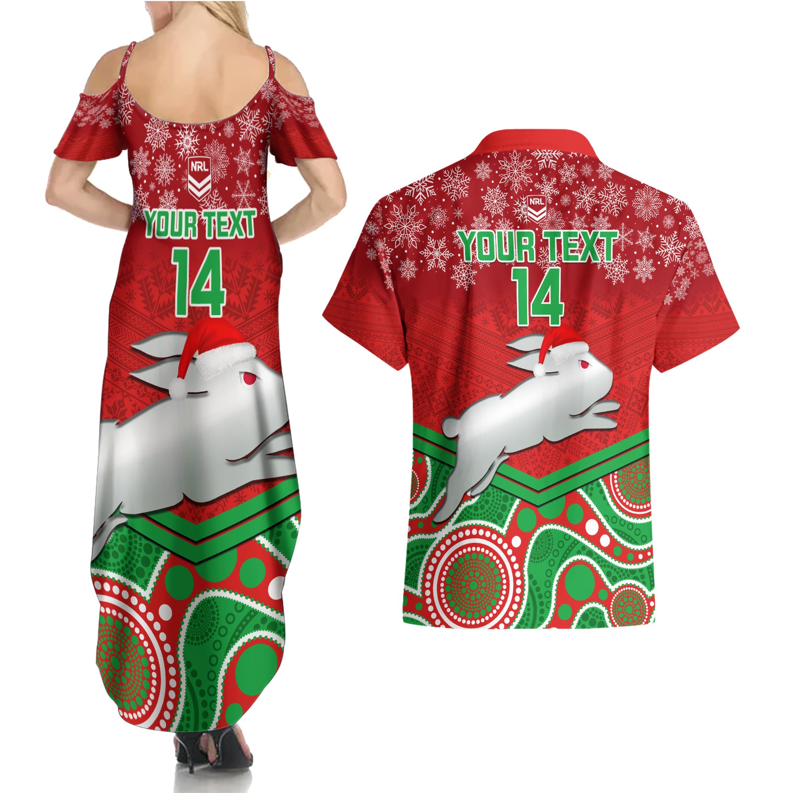 custom-rabbitohs-rugby-christmas-couples-matching-summer-maxi-dress-and-hawaiian-shirt-merry-xmas-2023-mix-aboriginal-art