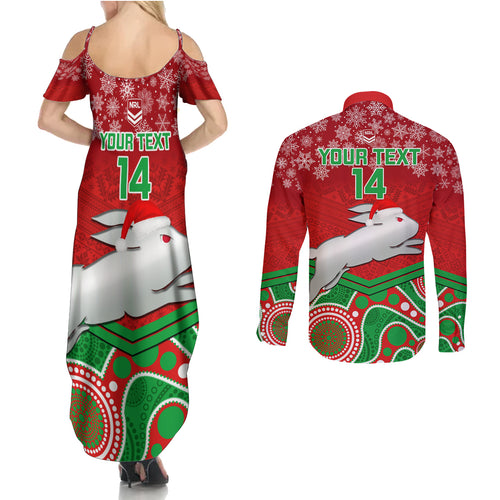 custom-rabbitohs-rugby-christmas-couples-matching-summer-maxi-dress-and-long-sleeve-button-shirt-merry-xmas-2023-mix-aboriginal-art