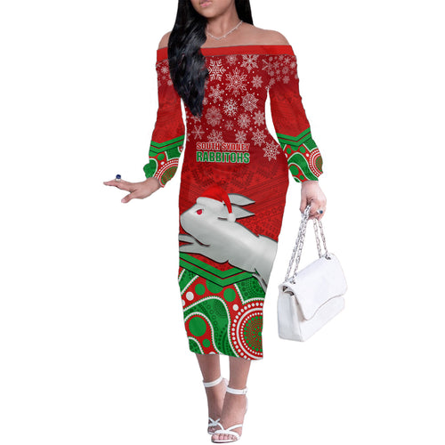 custom-rabbitohs-rugby-christmas-family-matching-off-shoulder-long-sleeve-dress-and-hawaiian-shirt-merry-xmas-2023-mix-aboriginal-art