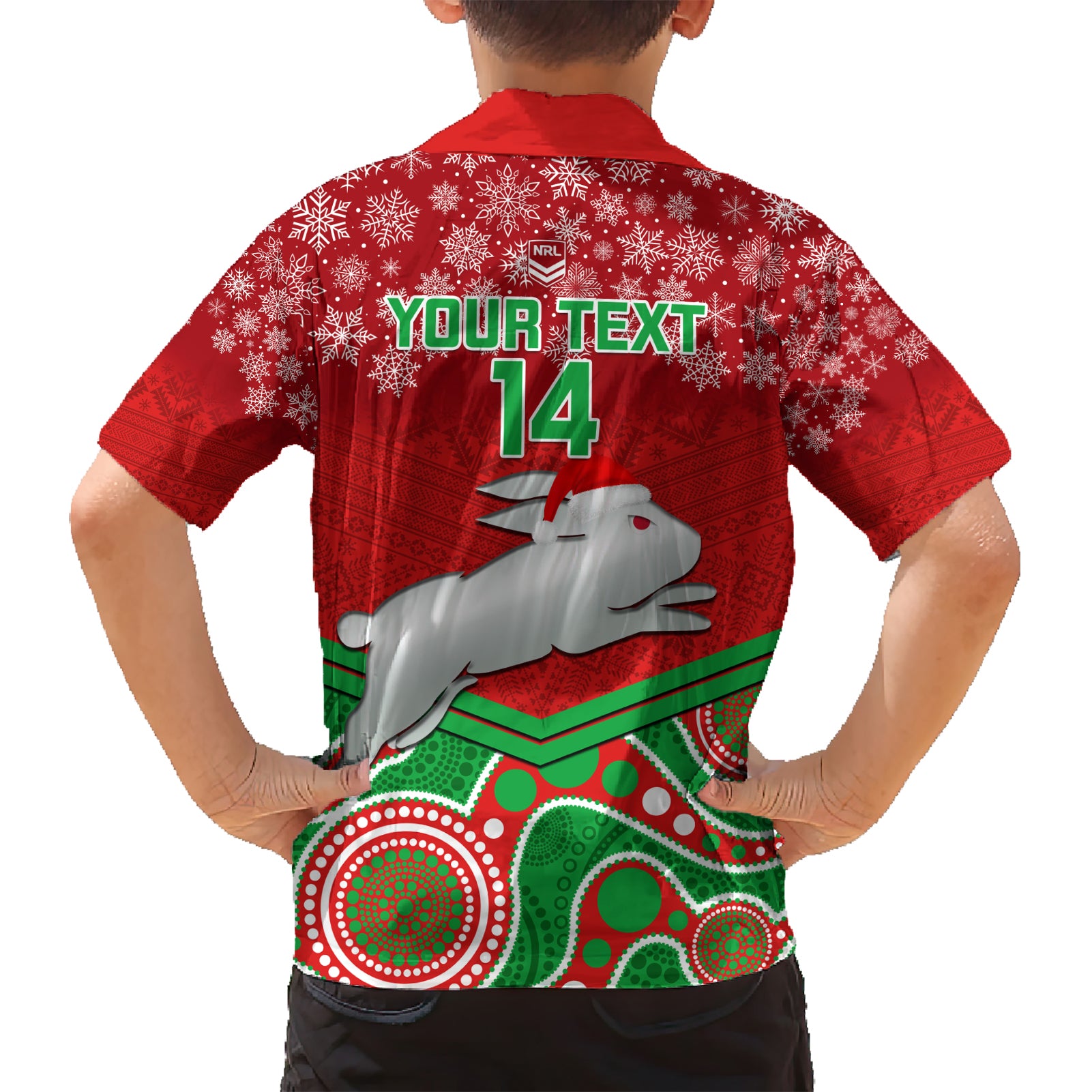 custom-rabbitohs-rugby-christmas-family-matching-short-sleeve-bodycon-dress-and-hawaiian-shirt-merry-xmas-2023-mix-aboriginal-art