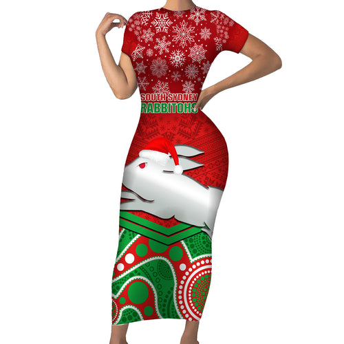 custom-rabbitohs-rugby-christmas-family-matching-short-sleeve-bodycon-dress-and-hawaiian-shirt-merry-xmas-2023-mix-aboriginal-art