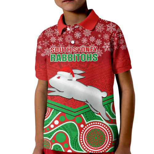 custom-rabbitohs-rugby-christmas-kid-polo-shirt-merry-xmas-2023-mix-aboriginal-art