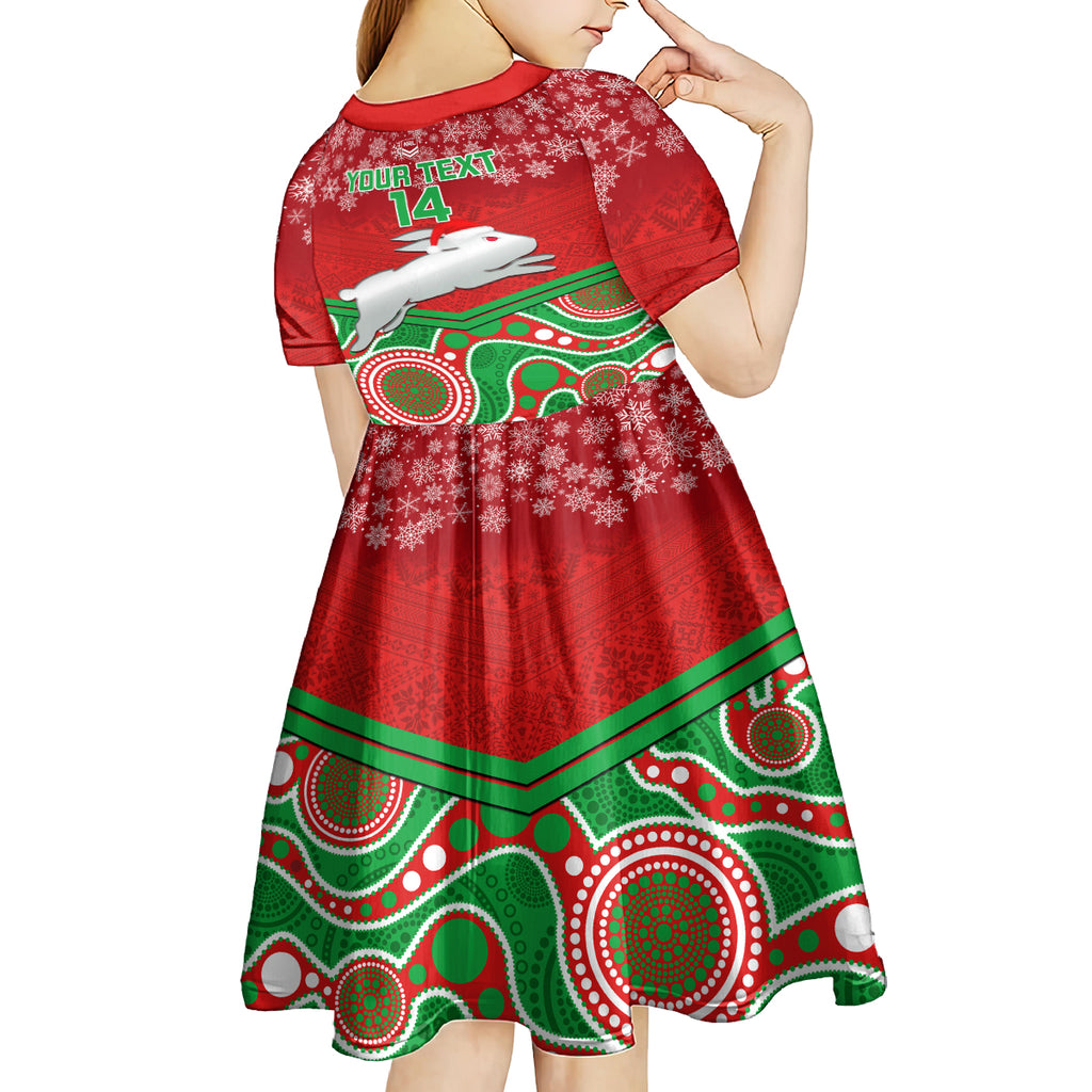 custom-rabbitohs-rugby-christmas-kid-short-sleeve-dress-merry-xmas-2023-mix-aboriginal-art