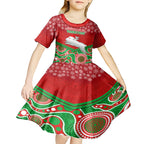 custom-rabbitohs-rugby-christmas-kid-short-sleeve-dress-merry-xmas-2023-mix-aboriginal-art