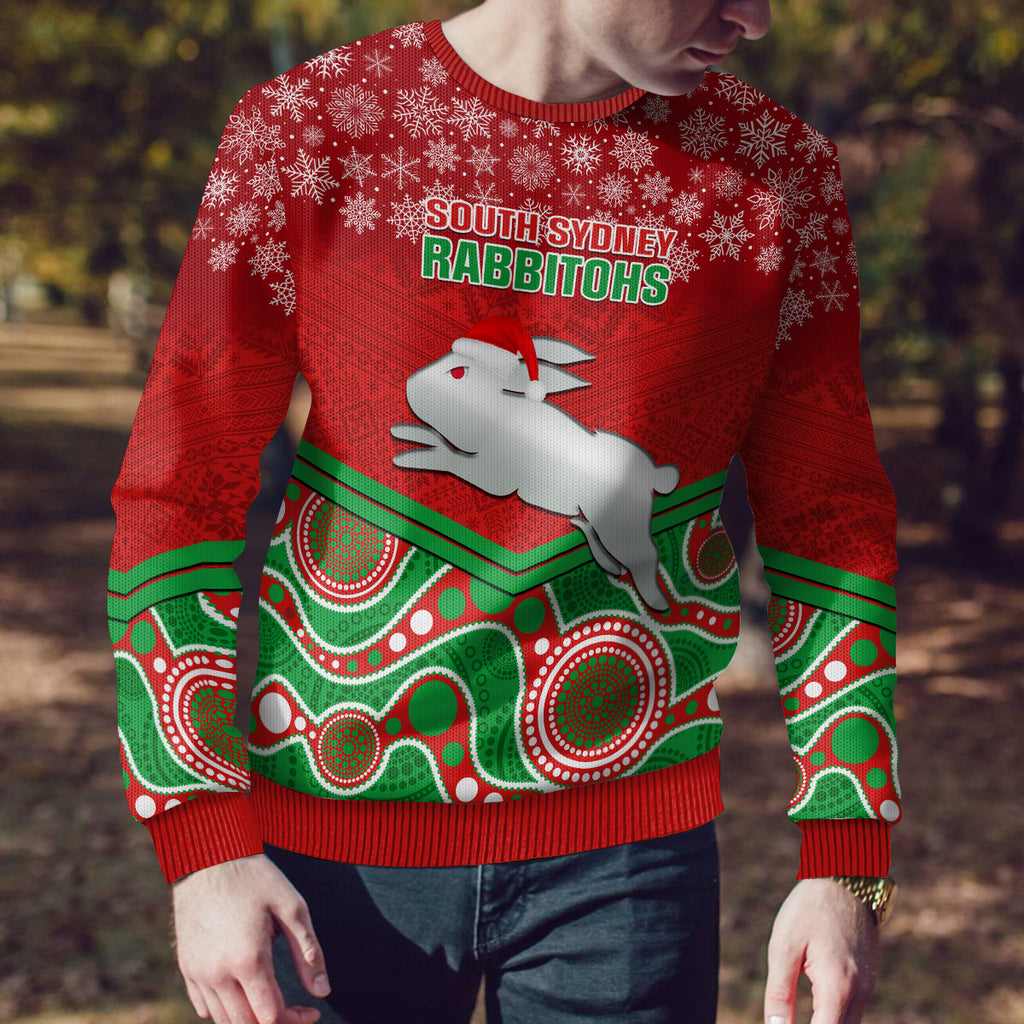 custom-rabbitohs-rugby-christmas-ugly-christmas-sweater-merry-xmas-2023-mix-aboriginal-art