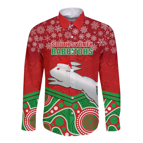 custom-rabbitohs-rugby-christmas-long-sleeve-button-shirt-merry-xmas-2023-mix-aboriginal-art