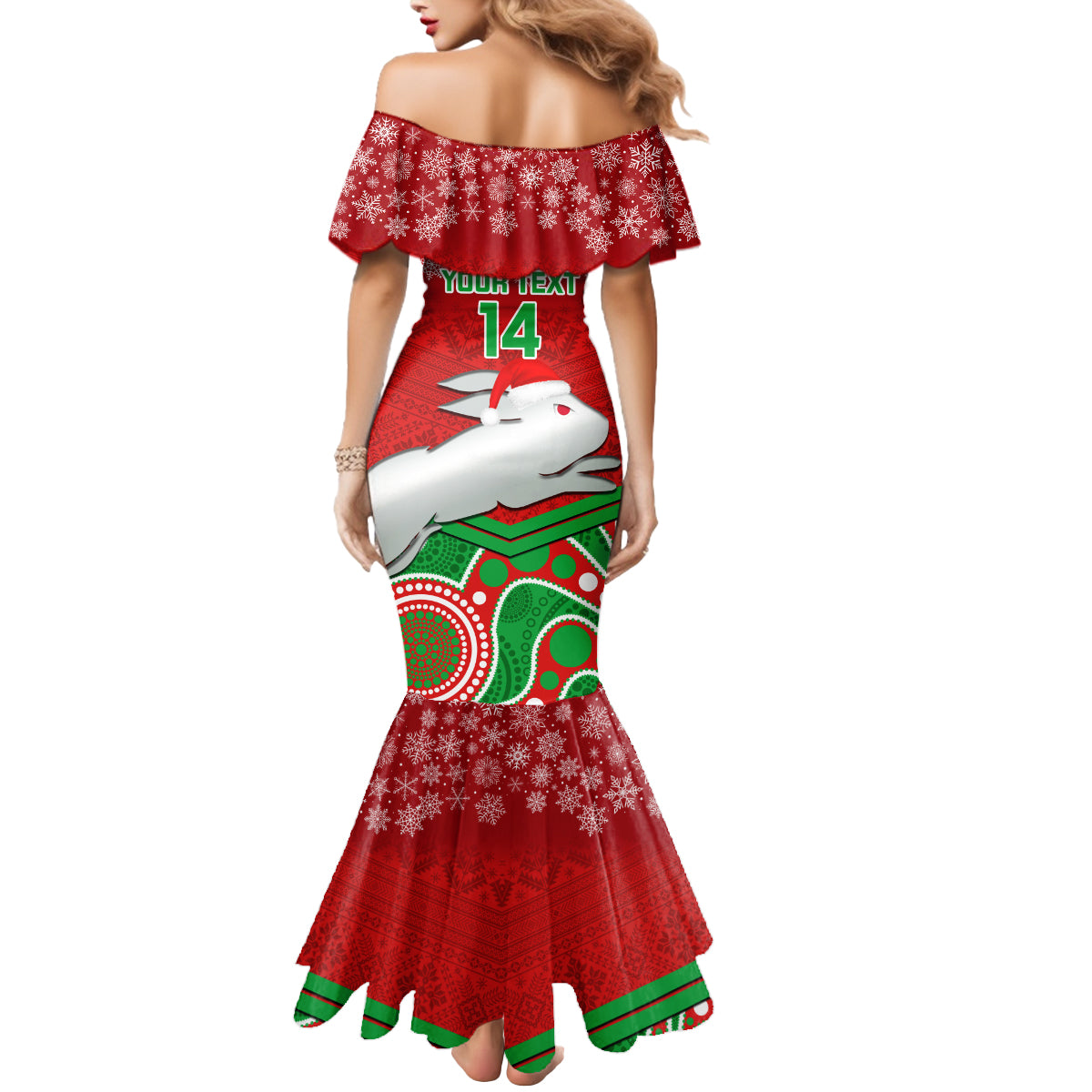 custom-rabbitohs-rugby-christmas-mermaid-dress-merry-xmas-2023-mix-aboriginal-art