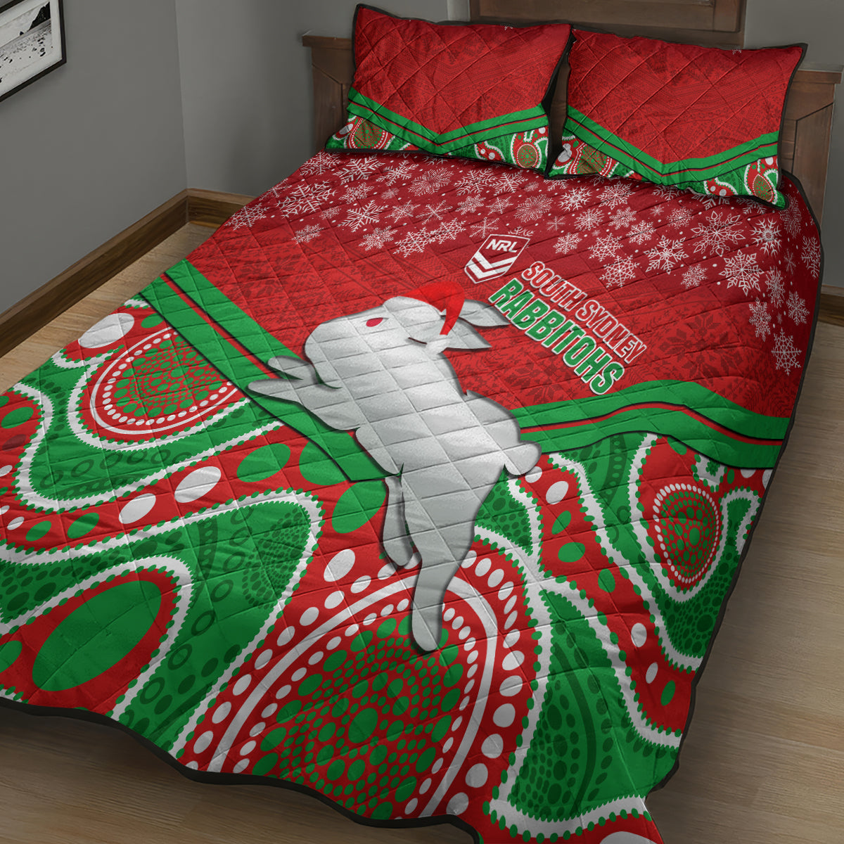 custom-rabbitohs-rugby-christmas-quilt-bed-set-merry-xmas-2023-mix-aboriginal-art