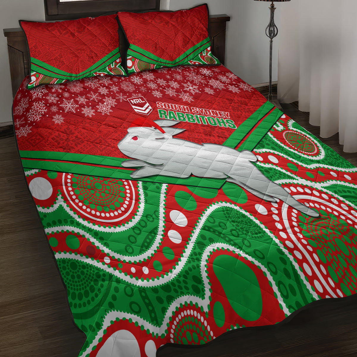 custom-rabbitohs-rugby-christmas-quilt-bed-set-merry-xmas-2023-mix-aboriginal-art