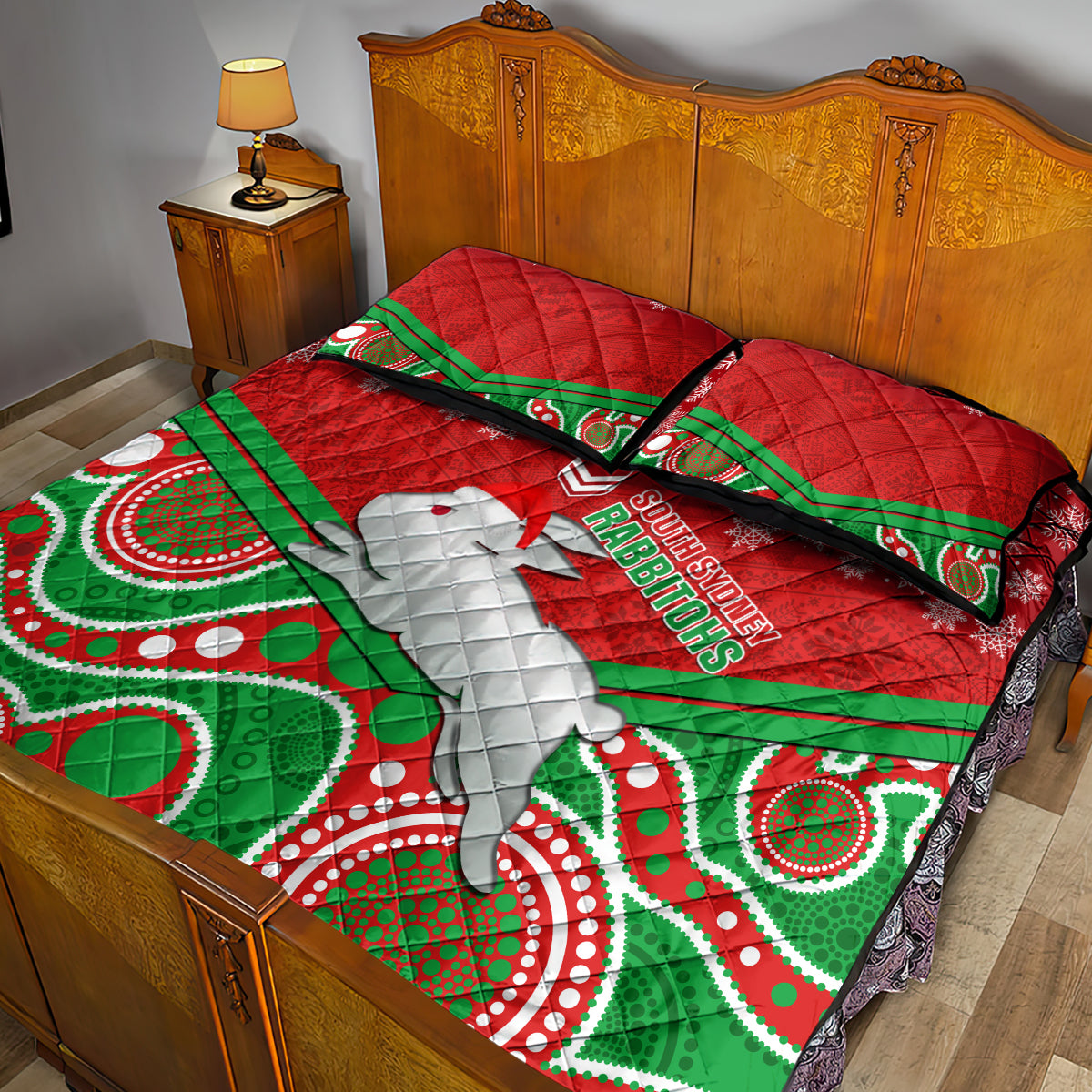 custom-rabbitohs-rugby-christmas-quilt-bed-set-merry-xmas-2023-mix-aboriginal-art