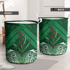 Rongoa Maori New Zealand Harakeke Laundry Basket NZ Weaving Pattern Green