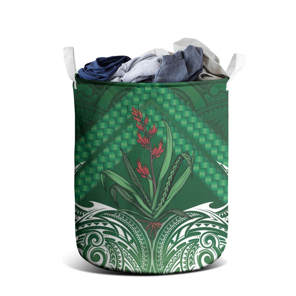 Rongoa Maori New Zealand Harakeke Laundry Basket NZ Weaving Pattern Green