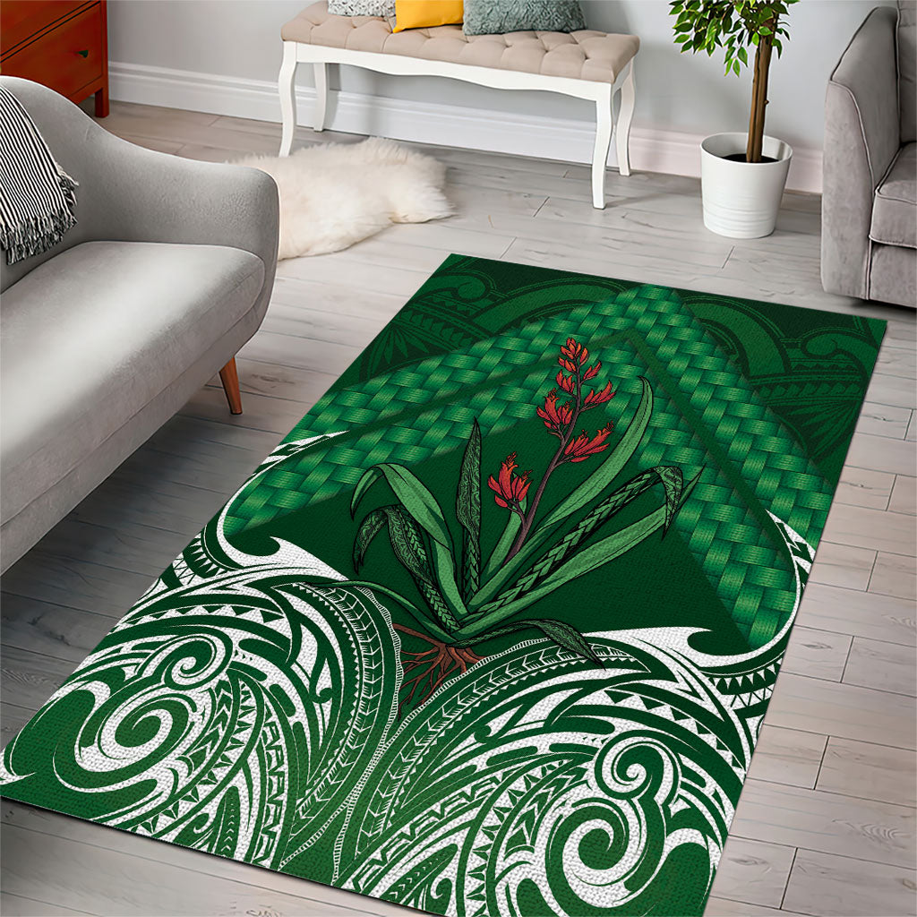 Rongoa Maori New Zealand Harakeke Area Rug NZ Weaving Pattern Green