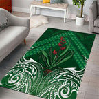 Rongoa Maori New Zealand Harakeke Area Rug NZ Weaving Pattern Green