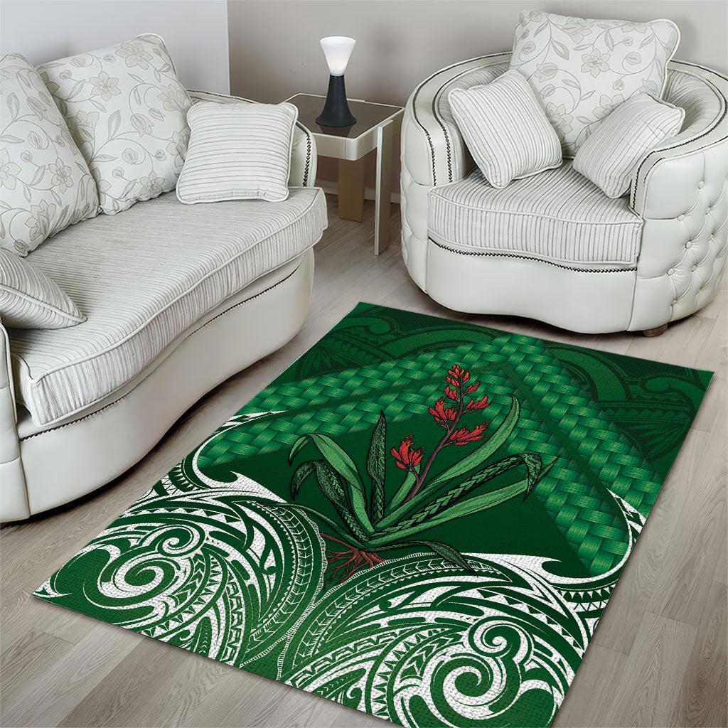 Rongoa Maori New Zealand Harakeke Area Rug NZ Weaving Pattern Green