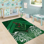 Rongoa Maori New Zealand Harakeke Area Rug NZ Weaving Pattern Green