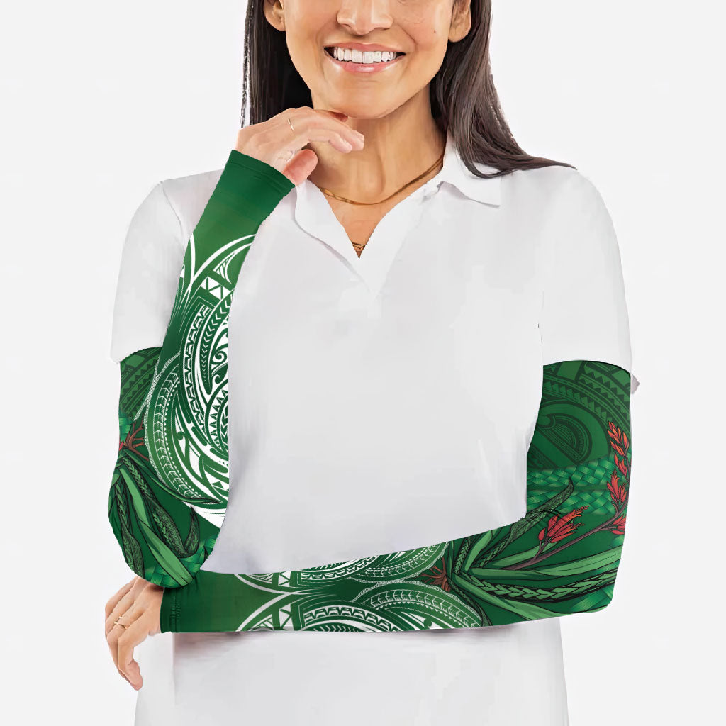 Rongoa Maori New Zealand Harakeke Arm Sleeves NZ Weaving Pattern Green