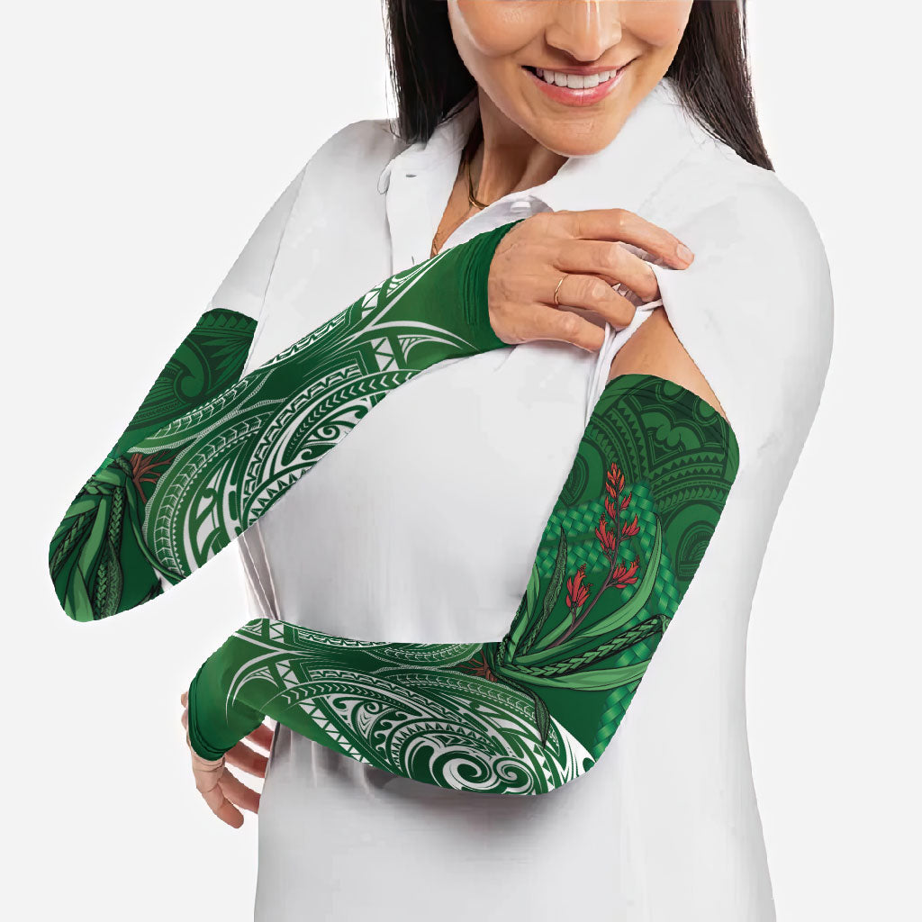 Rongoa Maori New Zealand Harakeke Arm Sleeves NZ Weaving Pattern Green