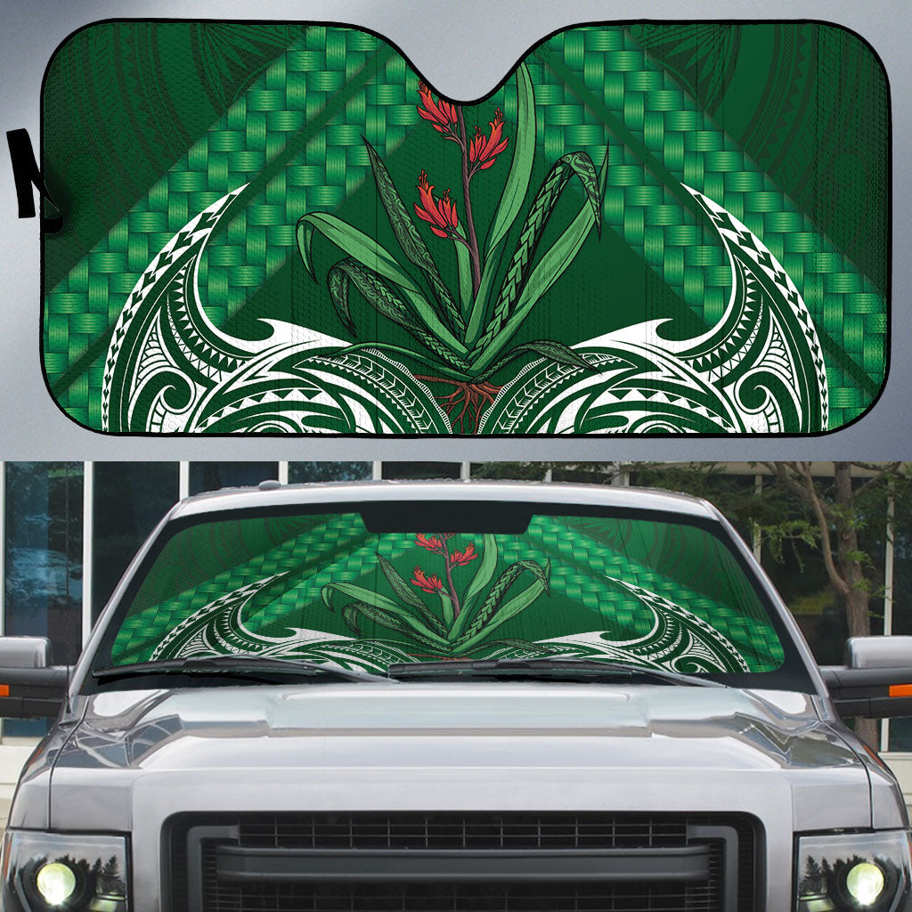 Rongoa Maori New Zealand Harakeke Auto Sun Shade NZ Weaving Pattern Green