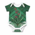 Rongoa Maori New Zealand Harakeke Baby Onesie NZ Weaving Pattern Green