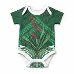 Rongoa Maori New Zealand Harakeke Baby Onesie NZ Weaving Pattern Green