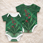 Rongoa Maori New Zealand Harakeke Baby Onesie NZ Weaving Pattern Green