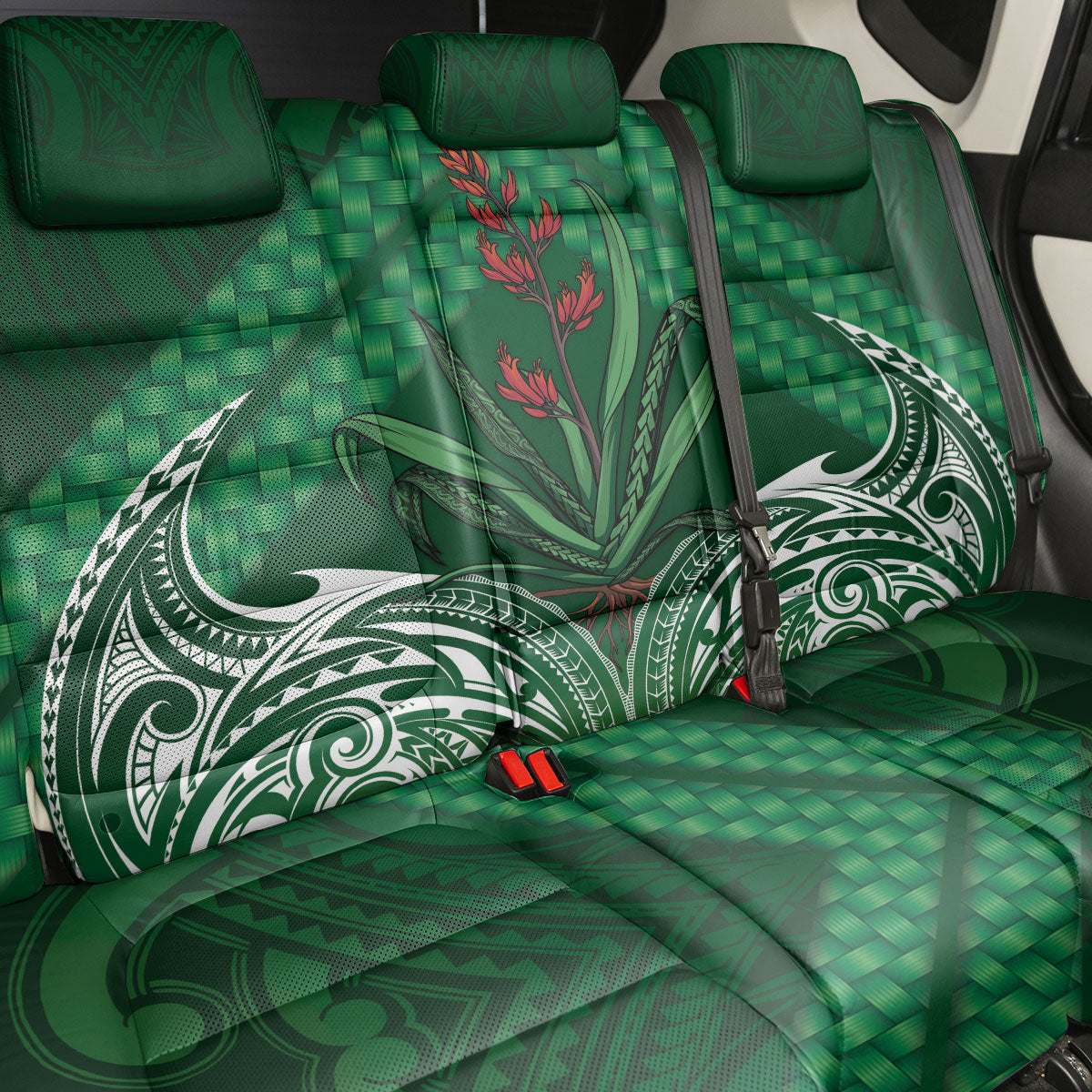 Rongoa Maori New Zealand Harakeke Back Car Seat Cover NZ Weaving Pattern Green