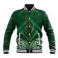 Rongoa Maori New Zealand Harakeke Baseball Jacket NZ Weaving Pattern Green
