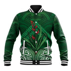 Rongoa Maori New Zealand Harakeke Baseball Jacket NZ Weaving Pattern Green