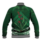 Rongoa Maori New Zealand Harakeke Baseball Jacket NZ Weaving Pattern Green