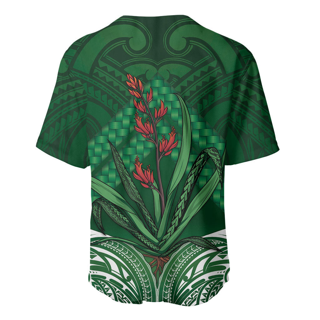 Rongoa Maori New Zealand Harakeke Baseball Jersey NZ Weaving Pattern Green