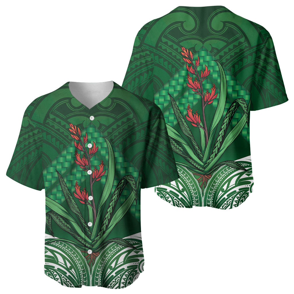 Rongoa Maori New Zealand Harakeke Baseball Jersey NZ Weaving Pattern Green