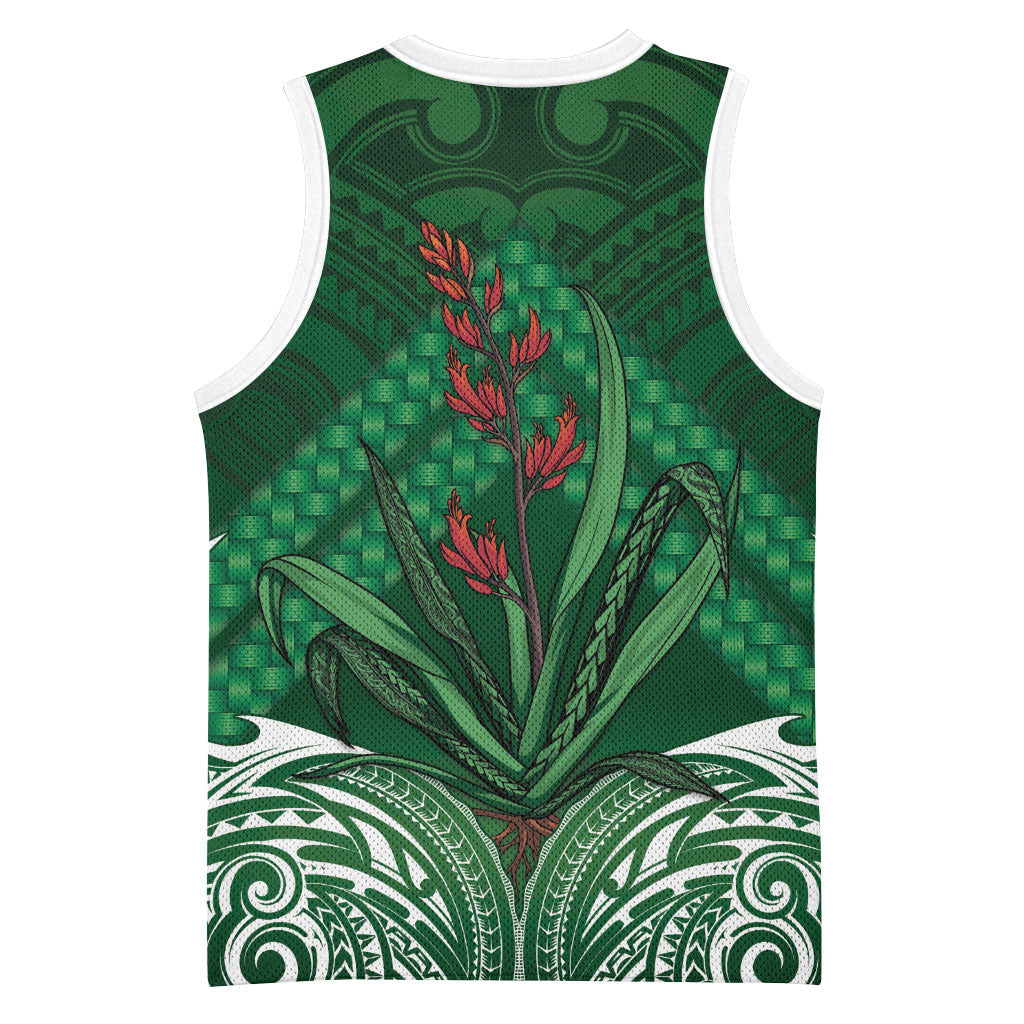 Rongoa Maori New Zealand Harakeke Basketball Jersey NZ Weaving Pattern Green