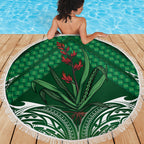 Rongoa Maori New Zealand Harakeke Beach Blanket NZ Weaving Pattern Green