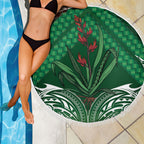 Rongoa Maori New Zealand Harakeke Beach Blanket NZ Weaving Pattern Green