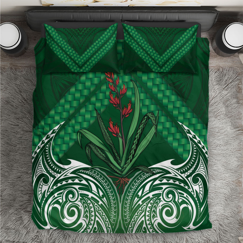 Rongoa Maori New Zealand Harakeke Bedding Set NZ Weaving Pattern Green