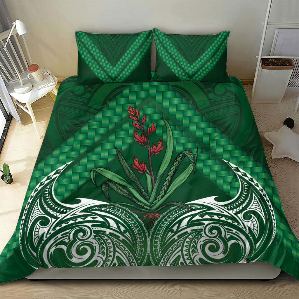 Rongoa Maori New Zealand Harakeke Bedding Set NZ Weaving Pattern Green