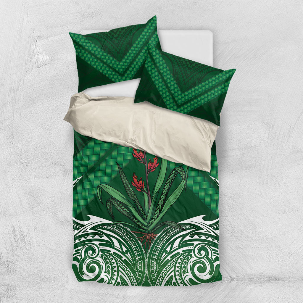 Rongoa Maori New Zealand Harakeke Bedding Set NZ Weaving Pattern Green