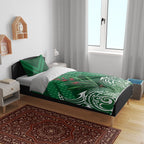 Rongoa Maori New Zealand Harakeke Bedding Set NZ Weaving Pattern Green